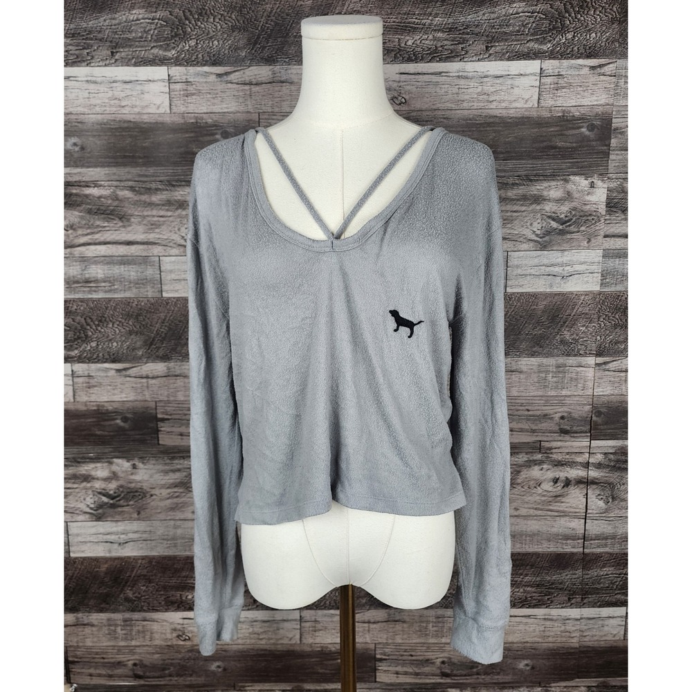 Pink Victoria's Secret Gray Strappy V-Neck Long Sleeve Top Small